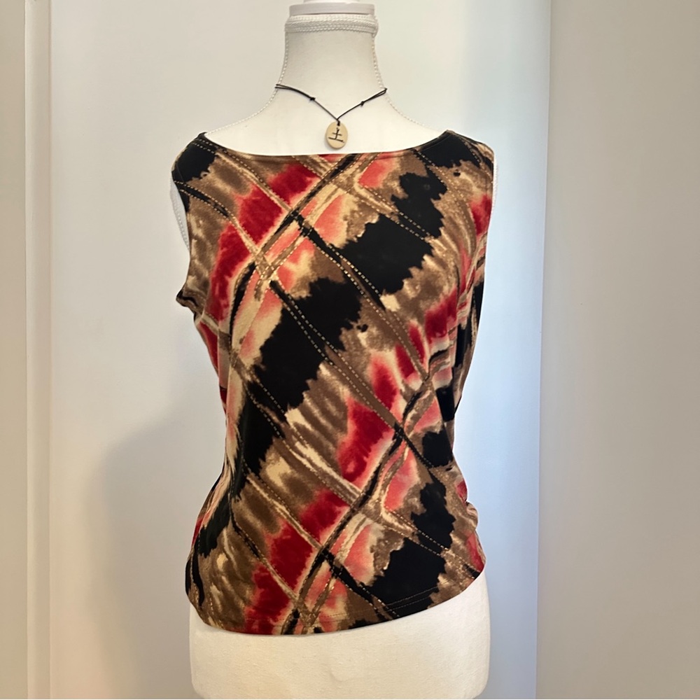 Gloria Vanderbilt Red and Black Tie-Dye Blouse